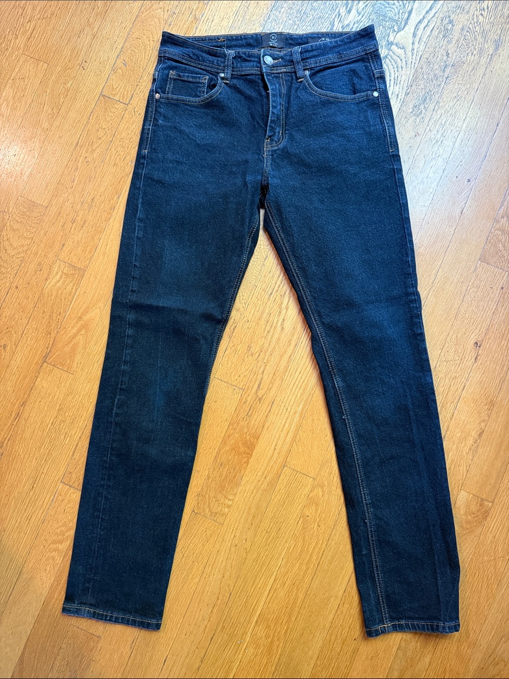 Cotton On Slim Leg Dark Blue Jeans with Orange Stitching